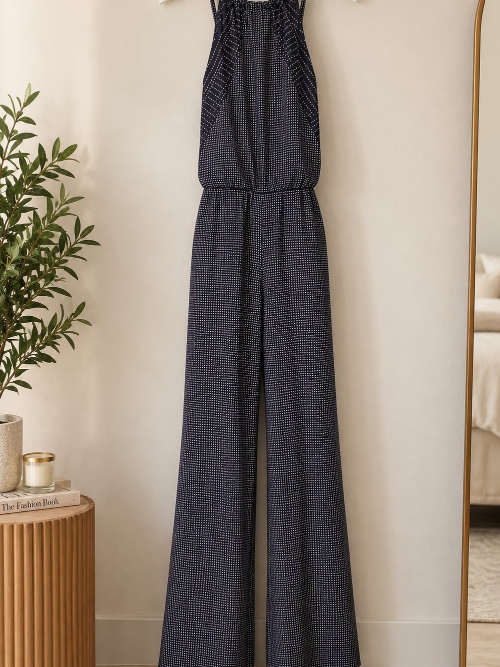 H&M Black and White Halter Wide-Leg Jumpsuit